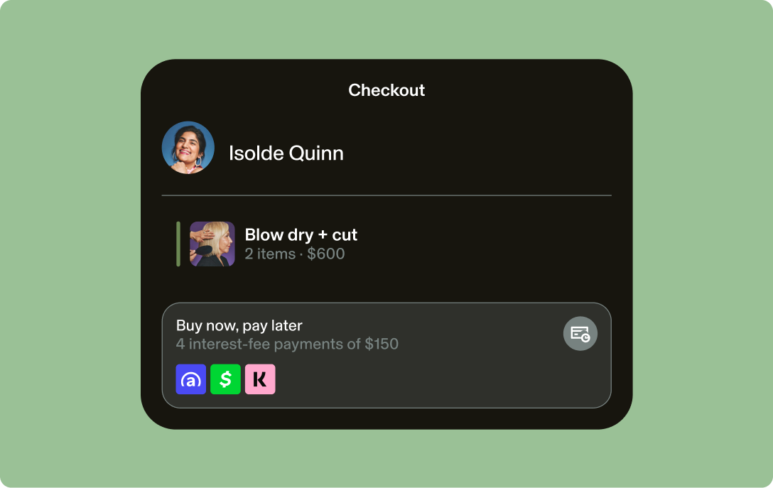 GlossGenius checkout with Buy now, pay later